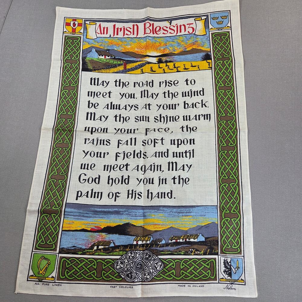 Vintage Nelson Irish Blessing Pure Linen Tea Towel Made Ireland 30.5"x21"